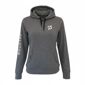Peloton Womens Heather Gray Logo Graphic Activewear Hoodie Sweatshirt Charcoal